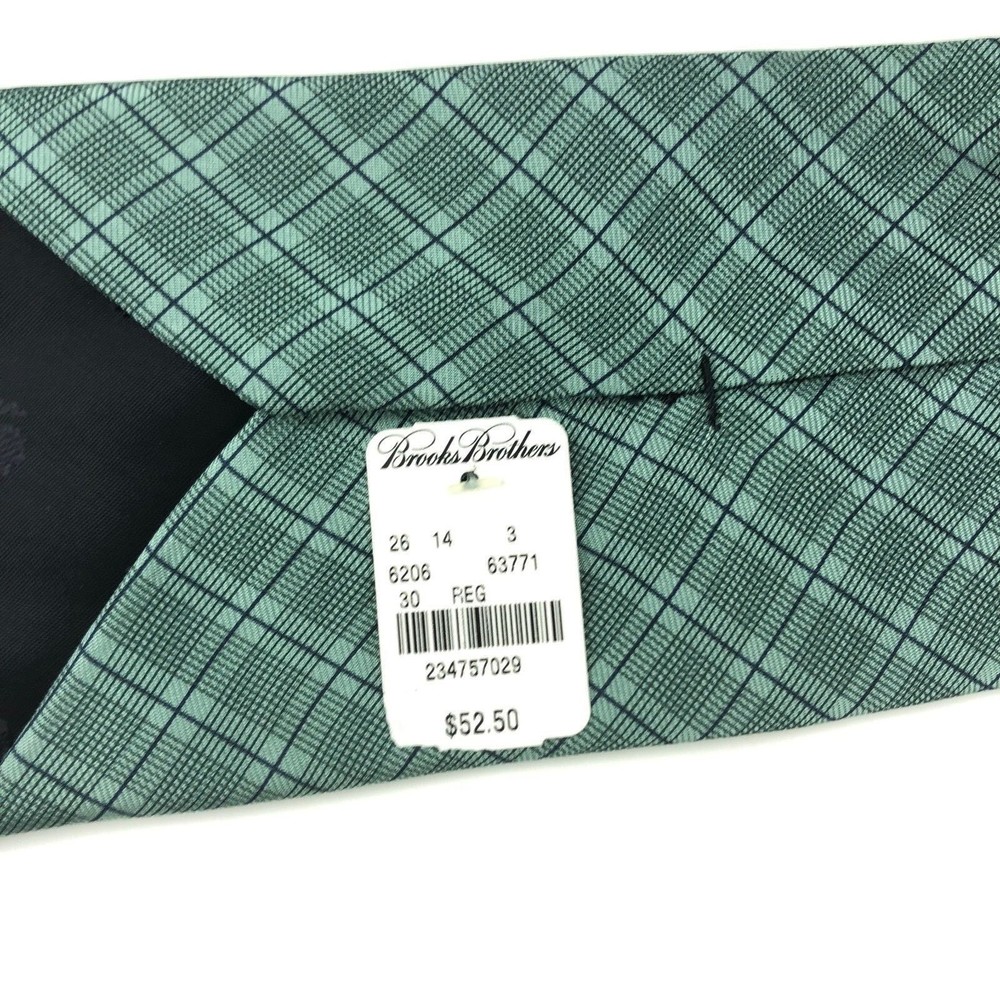 Brooks Brothers Men's 100% Silk Green Black Striped Plaid Necktie Tie NWT NEW - Picture 3 of 9